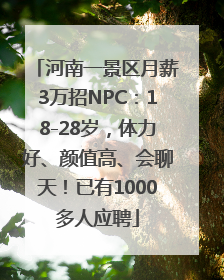 河南一景区月薪3万招NPC：18-28岁，体力好、颜值高、会聊天！已有1000多人应聘